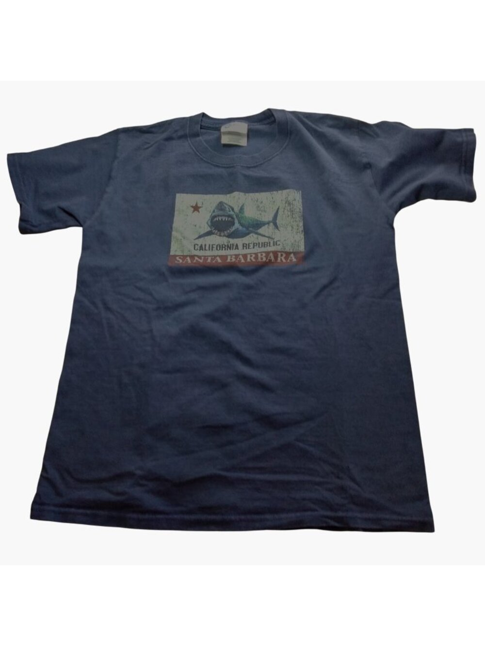 California Republic Shark T Shirt Tee Blue Santa Barbara Boys XL